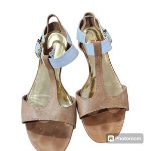 Nascar T-Strap Sandals Womens SZ 7.5 Leather Flat Summer Vacation Casual Resort
